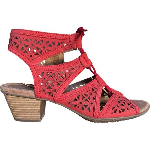 NWOT Earth Origins Carey Block Heel Perforated Strappy Sandals Bright Coral 9 - Picture 3 of 15